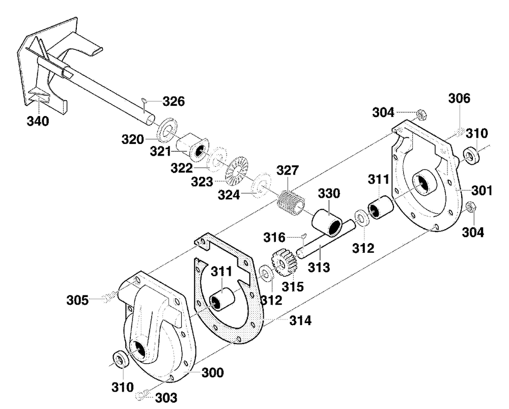 Gear Case Assembly Diagram and Parts List for 624804X79B 2000 Briggs and Stratton Snow Blower